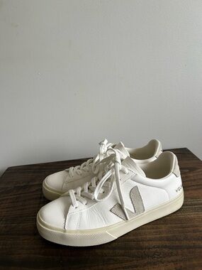 Veja Leather Low-Top Sneakers with Suede V, Size 9, EUR 40.